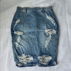 One Teaspoon Denim Distressed Skirt